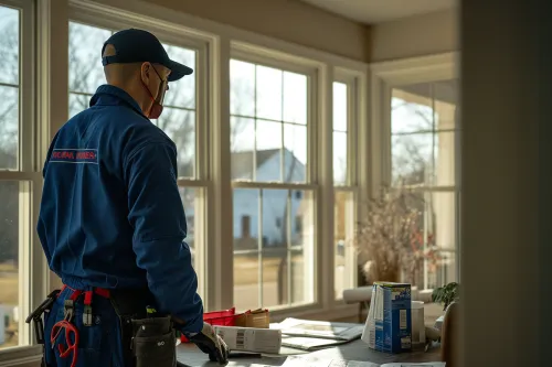 Un artisan auto-entrepreneur conseille un propriétaire sur les aides financières disponibles pour la rénovation énergétique.